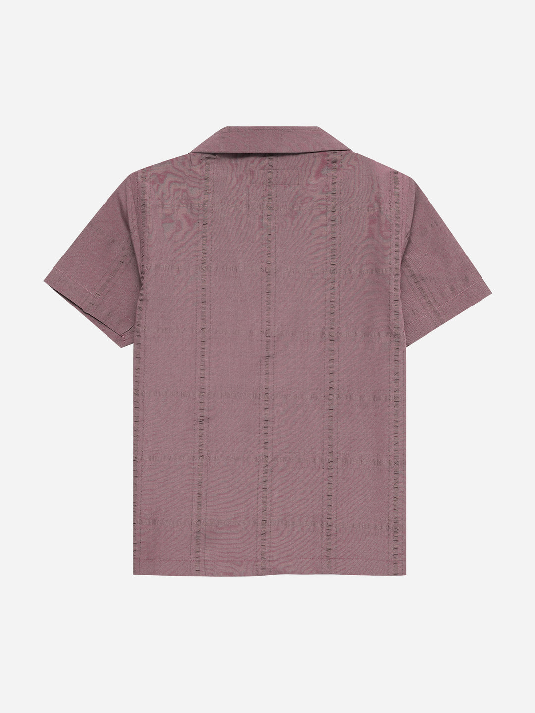 Dark Tea Pink Seersucked Casual Cuban Collar Shirt - Junior