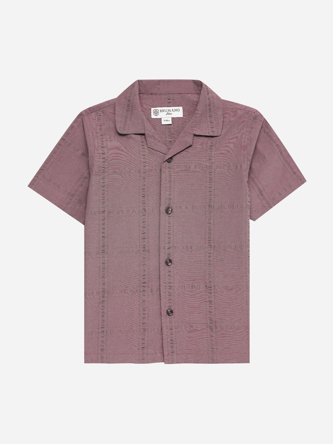 Dark Tea Pink Seersucked Casual Cuban Collar Shirt - Junior