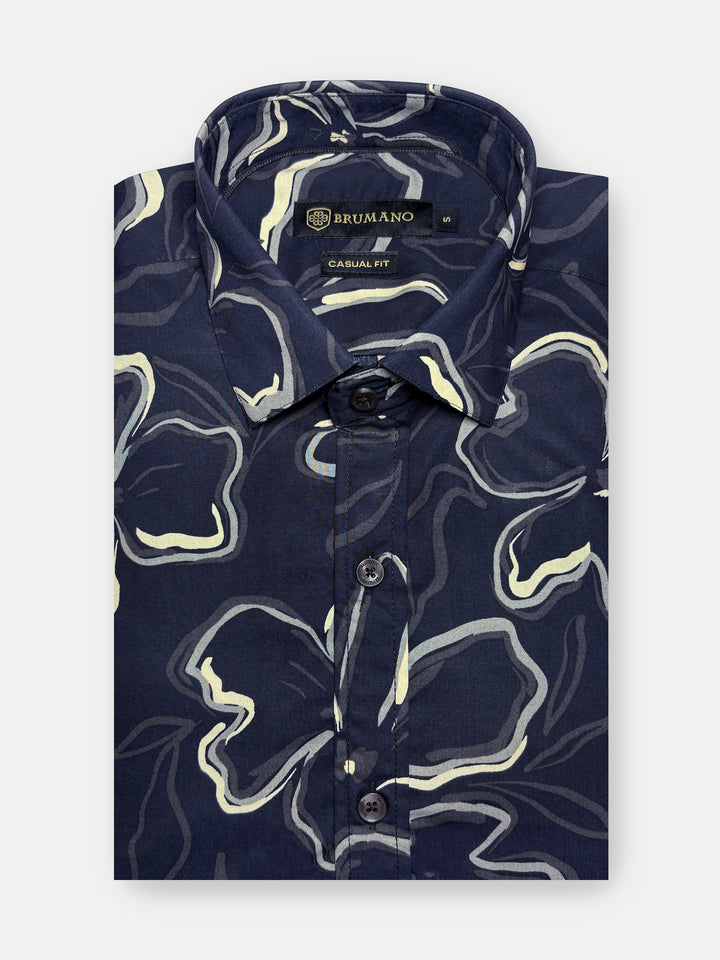 Dark Blue Bold Abstract Printed Shirt