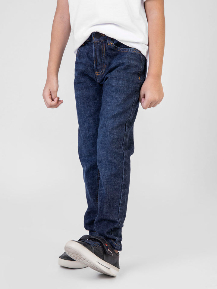 Dark Blue Casual Jeans With Whisker Wash - Junior