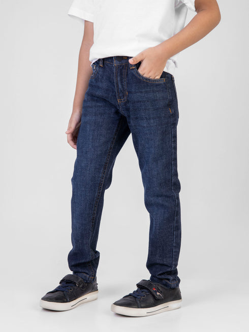 Dark Blue Casual Jeans With Whisker Wash - Junior