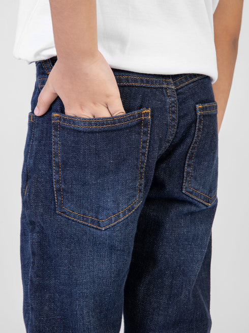 Dark Blue Casual Jeans With Whisker Wash - Junior