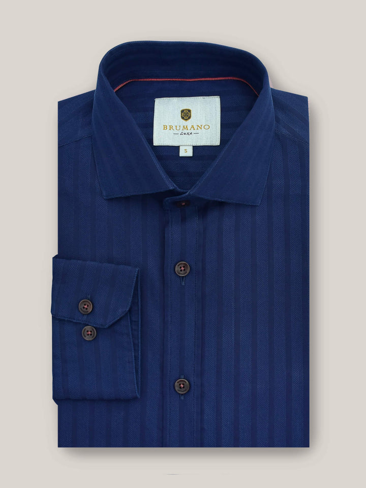 Dark Blue Structured Striped Formal Shirt Brumano Pakistan
