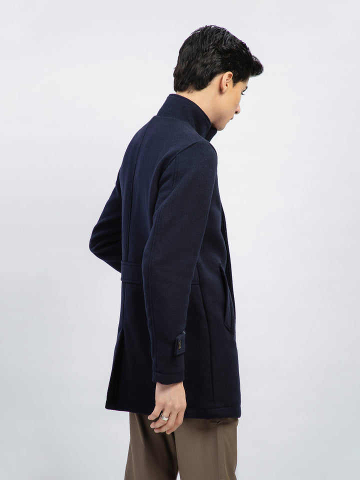 Dark Blue Wool Blended Long Coat - Limited Edition Brumano Pakistan