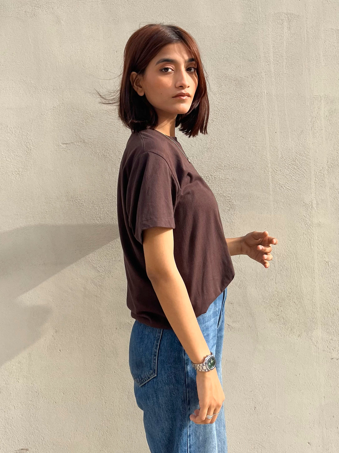 Dark Brown 100% Cotton Basic Tee - Women
