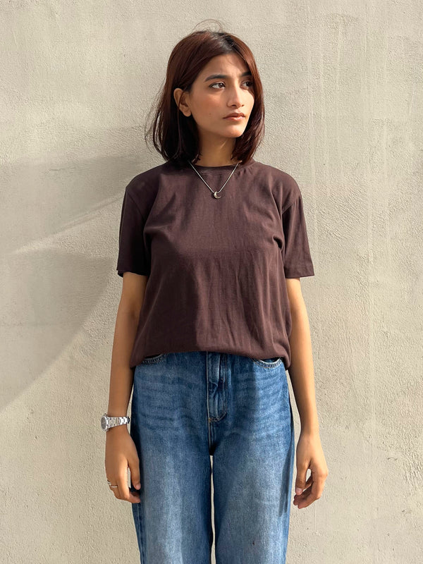 Dark Brown 100% Cotton Basic Tee - Women
