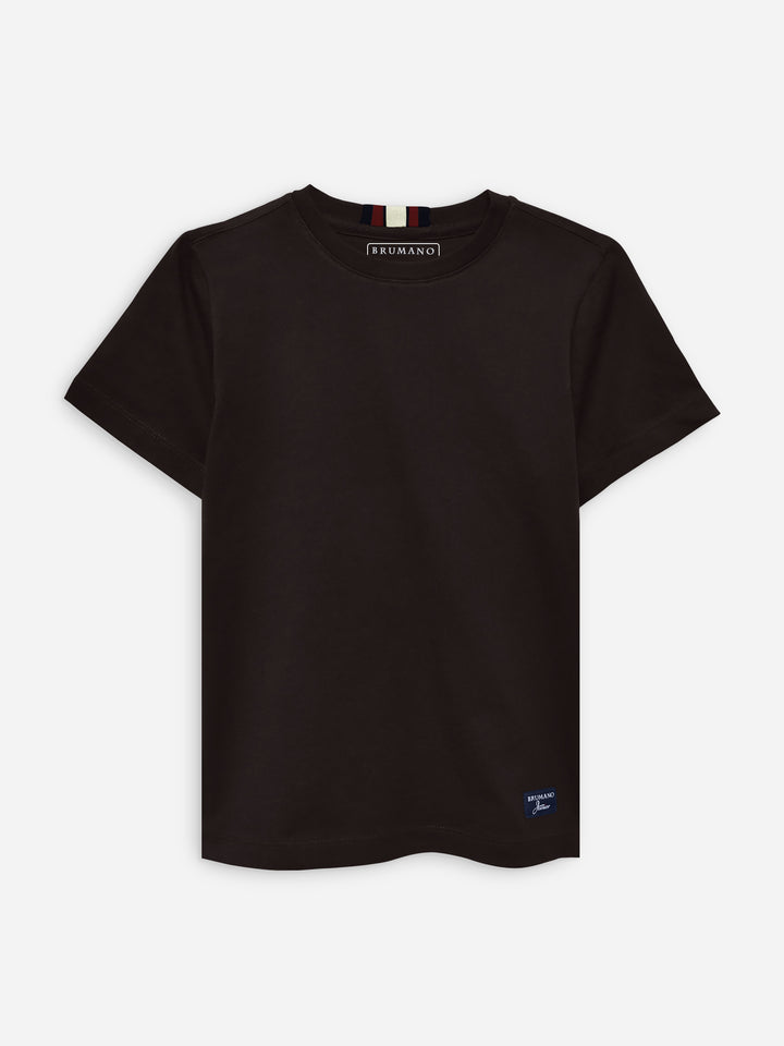 Dark Brown 100% Cotton Casual Tee With Detailing