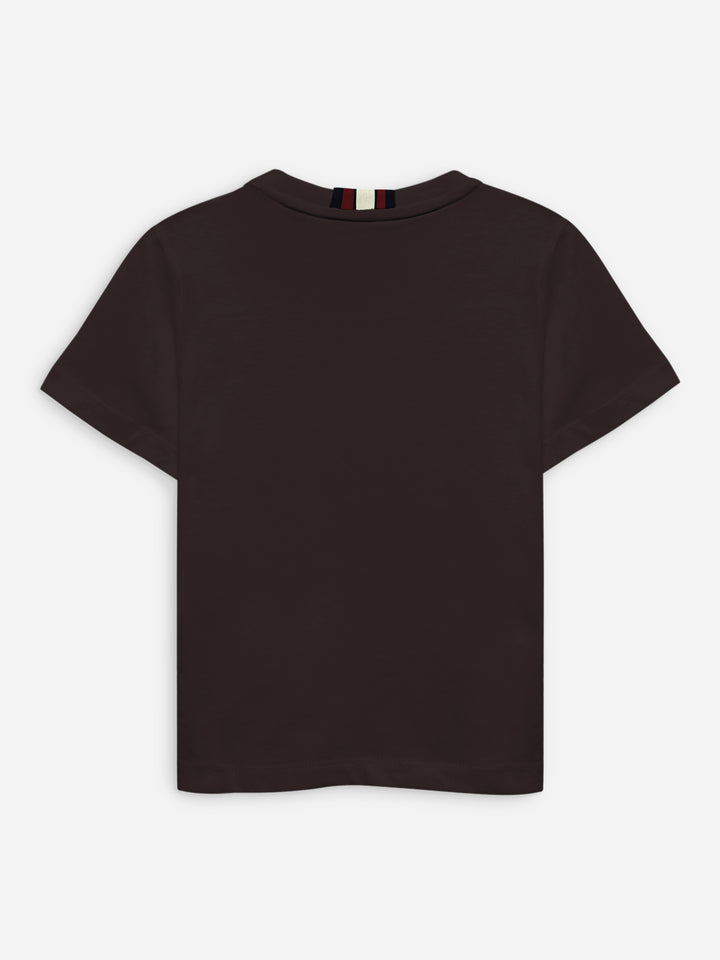 Dark Brown 100% Cotton Casual Tee With Detailing