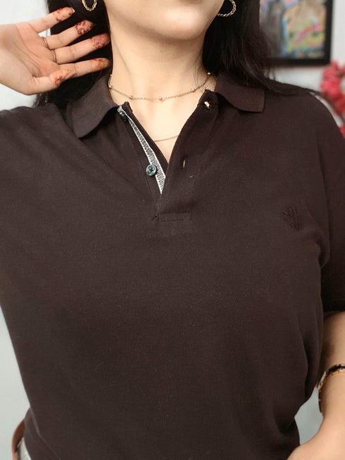 Dark Brown 100% Cotton Pique Polo - Women