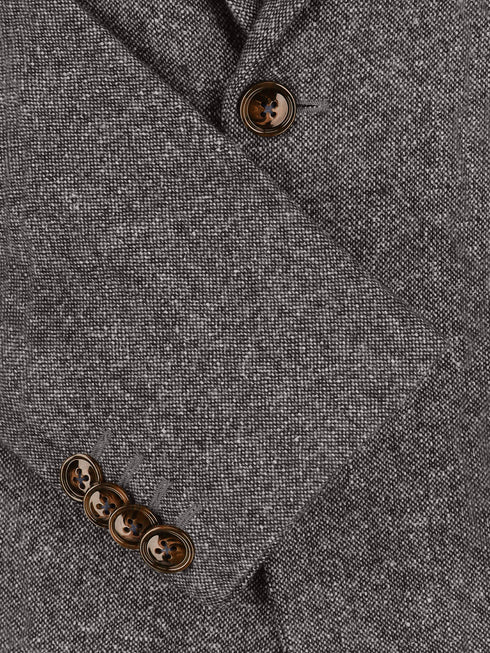 Dark Brown Dobby Wool & Cashmere Blended Blazer - Sartoria