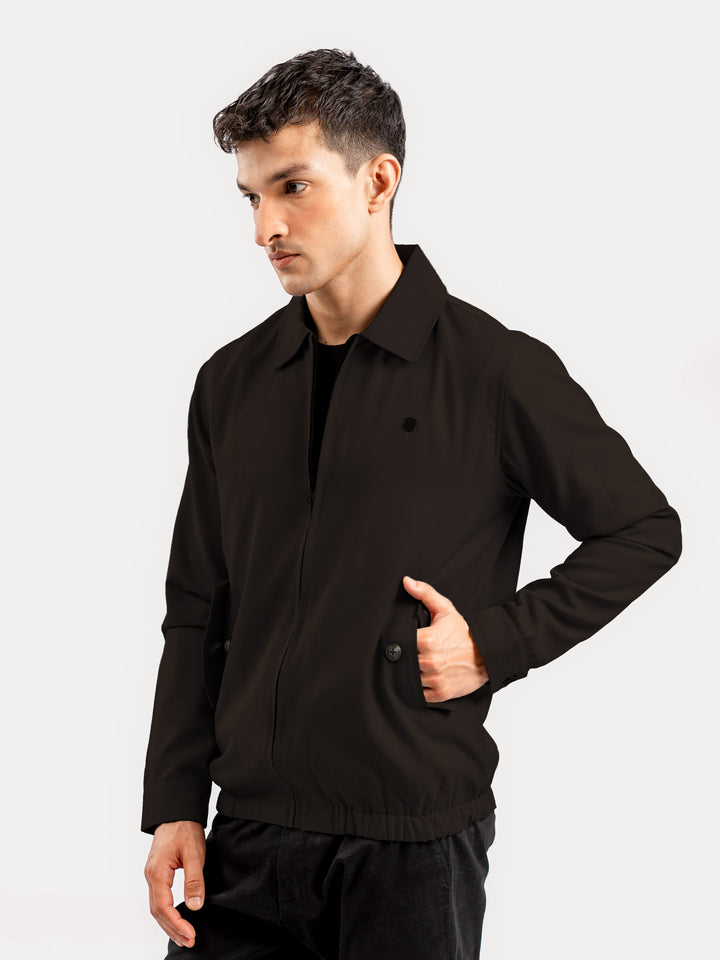 Dark Brown Harrington Jacket With Collar
