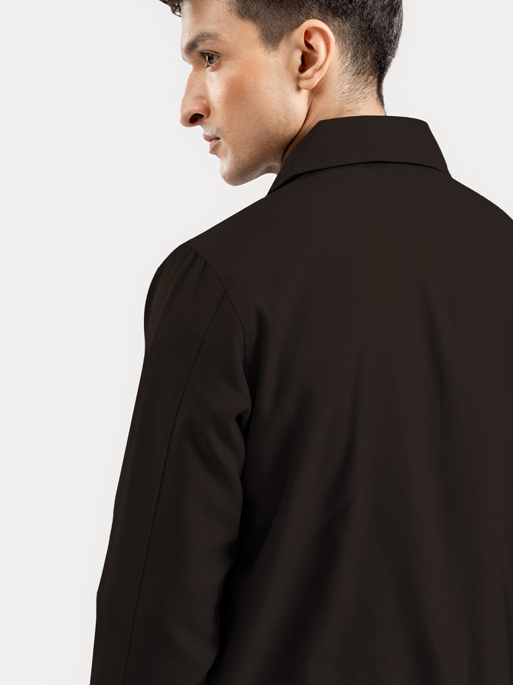 Dark Brown Harrington Jacket With Collar