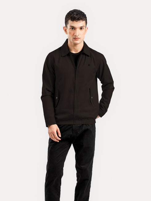 Dark Brown Harrington Jacket With Collar