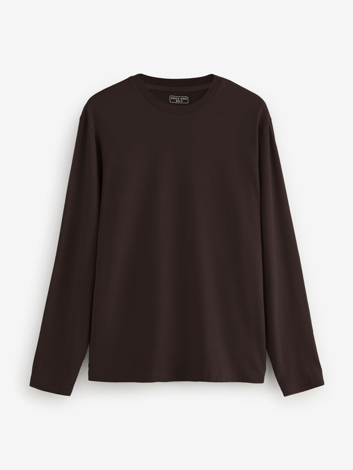 Dark Brown Long Sleeve Crew Neck T-Shirt