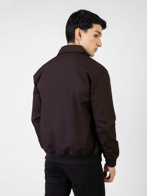 Dark Brown Twill Harrington Jacket With Collar
