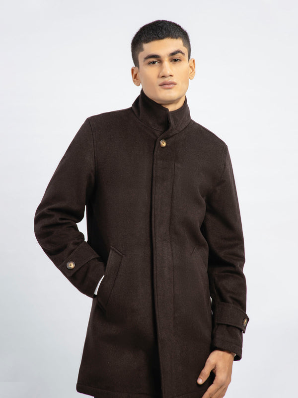 Dark Brown Wool Blended Long Coat - Limited Edition