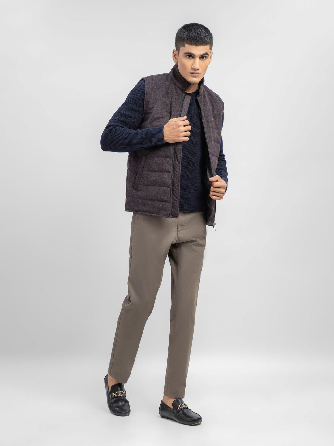 Dark Brown Wool Blended Sleeveless Quilted Jacket Brumano Pakistan