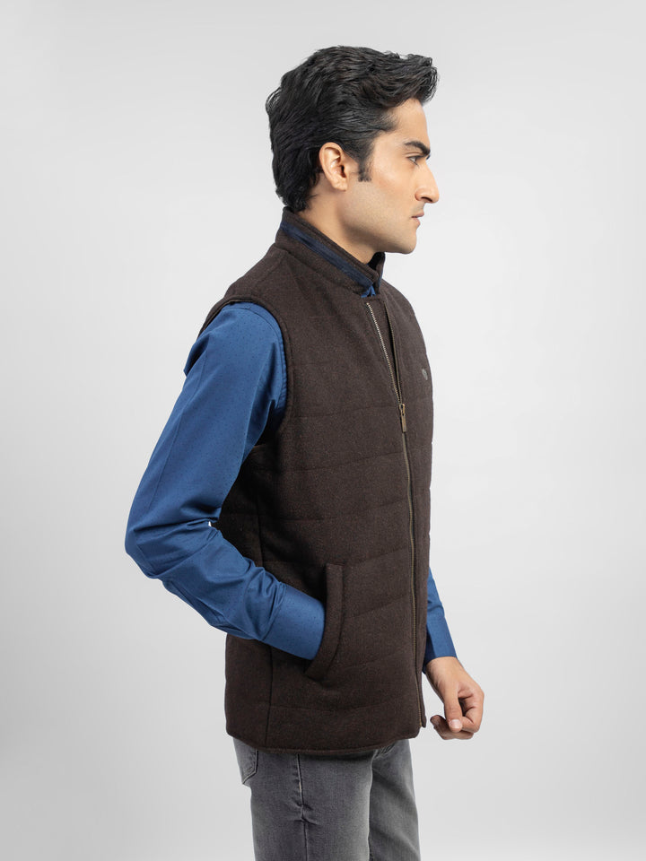 Dark Brown Wool Blended Sleeveless Quilted Jacket Brumano Pakistan