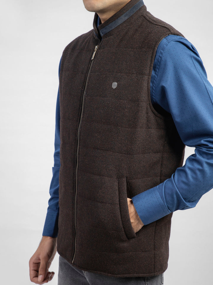 Dark Brown Wool Blended Sleeveless Quilted Jacket Brumano Pakistan