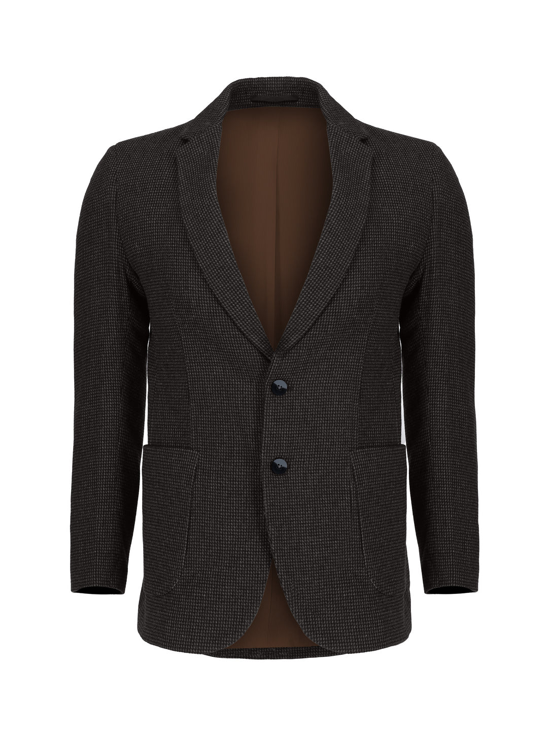 Dark Brown & Grey Dobby Wool & Cashmere Blended Blazer - Sartoria