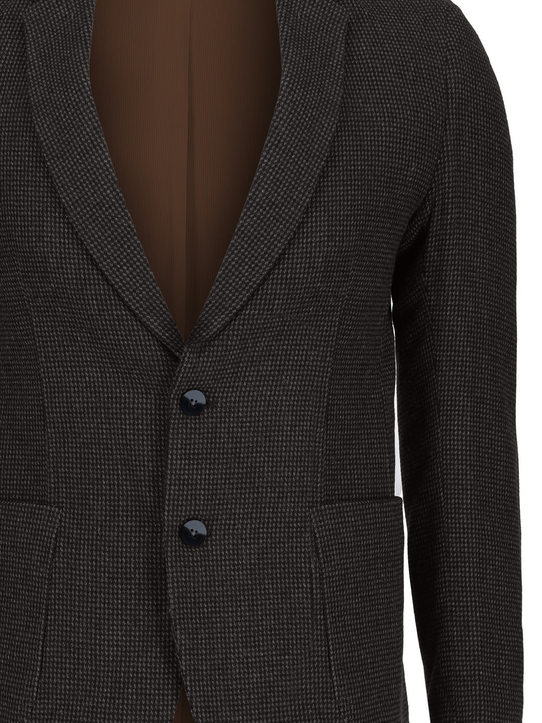 Dark Brown & Grey Dobby Wool & Cashmere Blended Blazer - Sartoria
