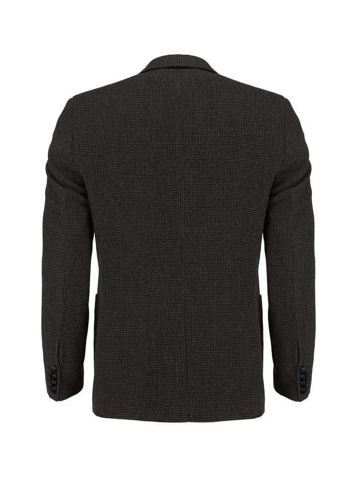 Dark Brown & Grey Dobby Wool & Cashmere Blended Blazer - Sartoria