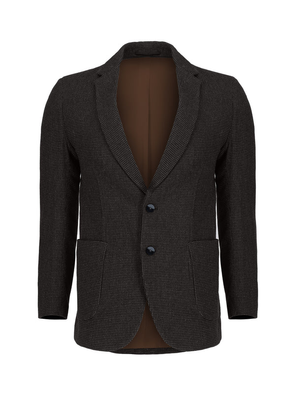 Dark Brown & Grey Dobby Wool & Cashmere Blended Blazer - Sartoria