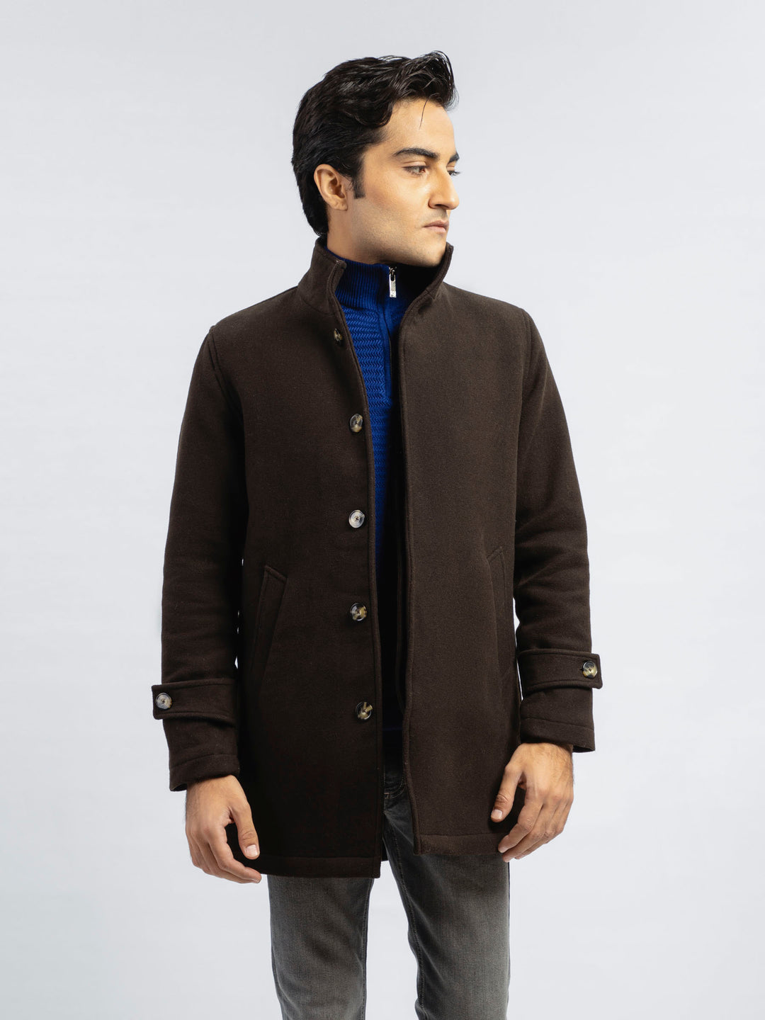 Dark Chocolate Brown Wool Blended Long Coat - Limited Edition