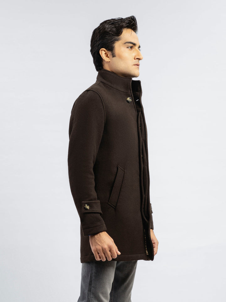 Dark Chocolate Brown Wool Blended Long Coat - Limited Edition Brumano Pakistan