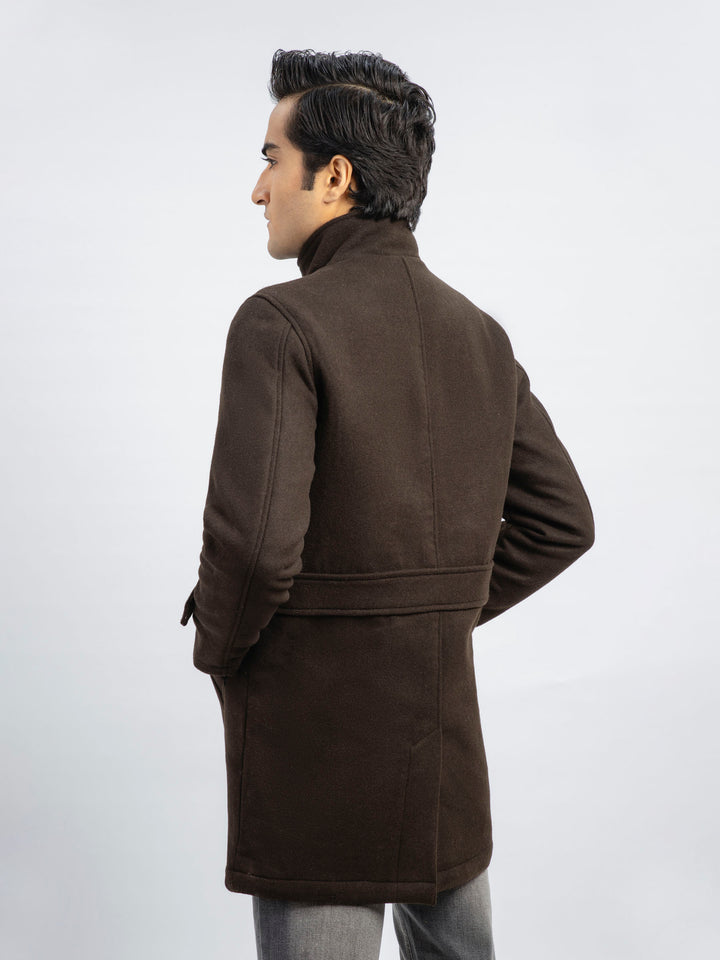 Dark Chocolate Brown Wool Blended Long Coat - Limited Edition Brumano Pakistan