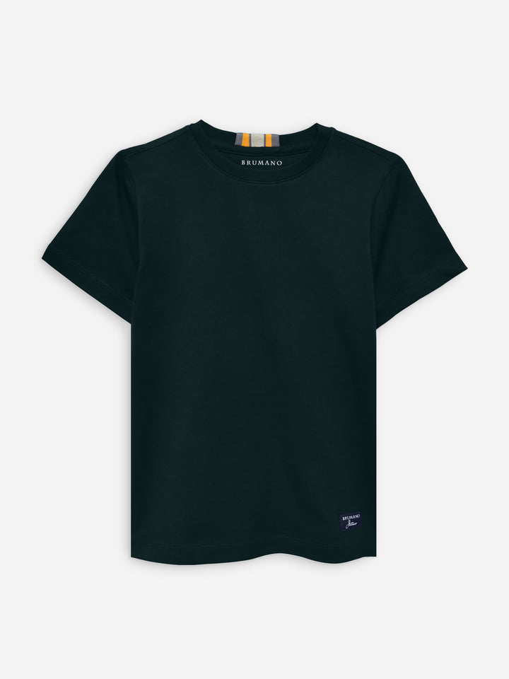 Dark Green 100% Cotton Casual Tee With Detailing
