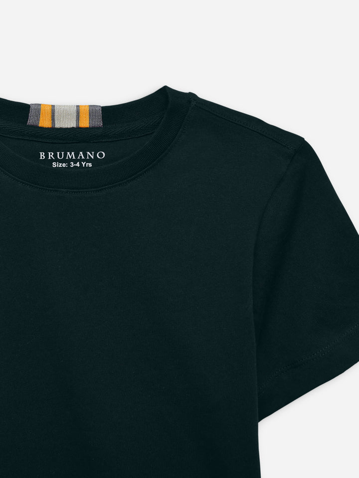 Dark Green 100% Cotton Casual Tee With Detailing
