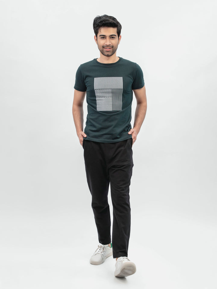 Dark Green Abstract 3d Printed Crew Neck T-Shirt Brumano pakistan