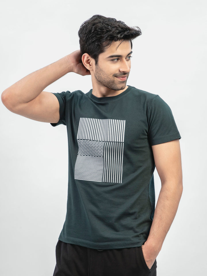 Dark Green Abstract 3d Printed Crew Neck T-Shirt Brumano pakistan