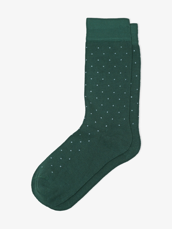 Dark Green Cotton Socks With Heather Dots