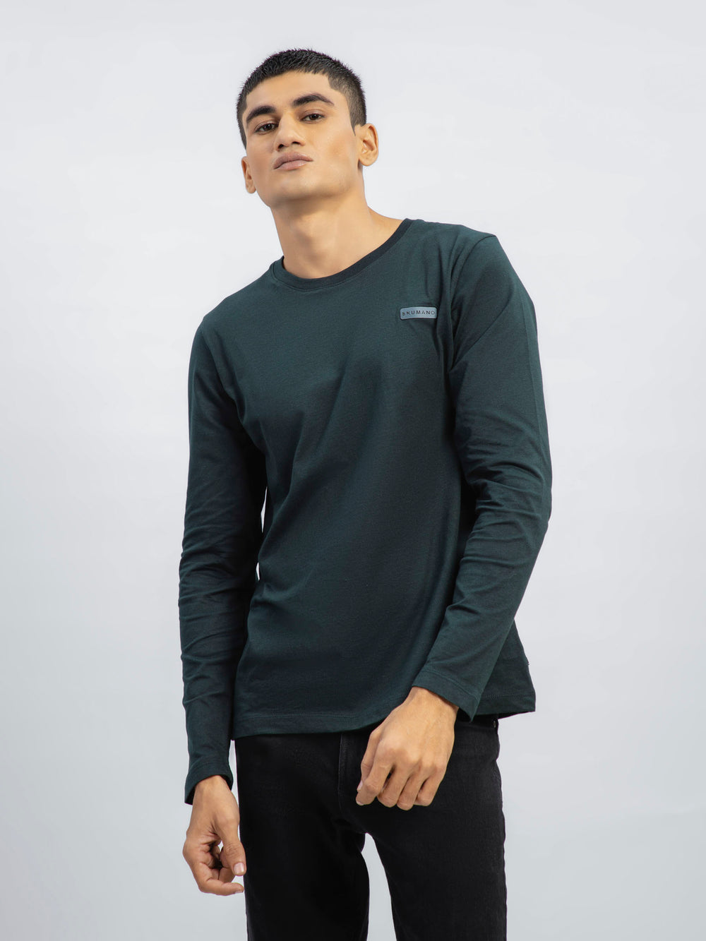 Dark Green Long Sleeve Crew Neck T-Shirt