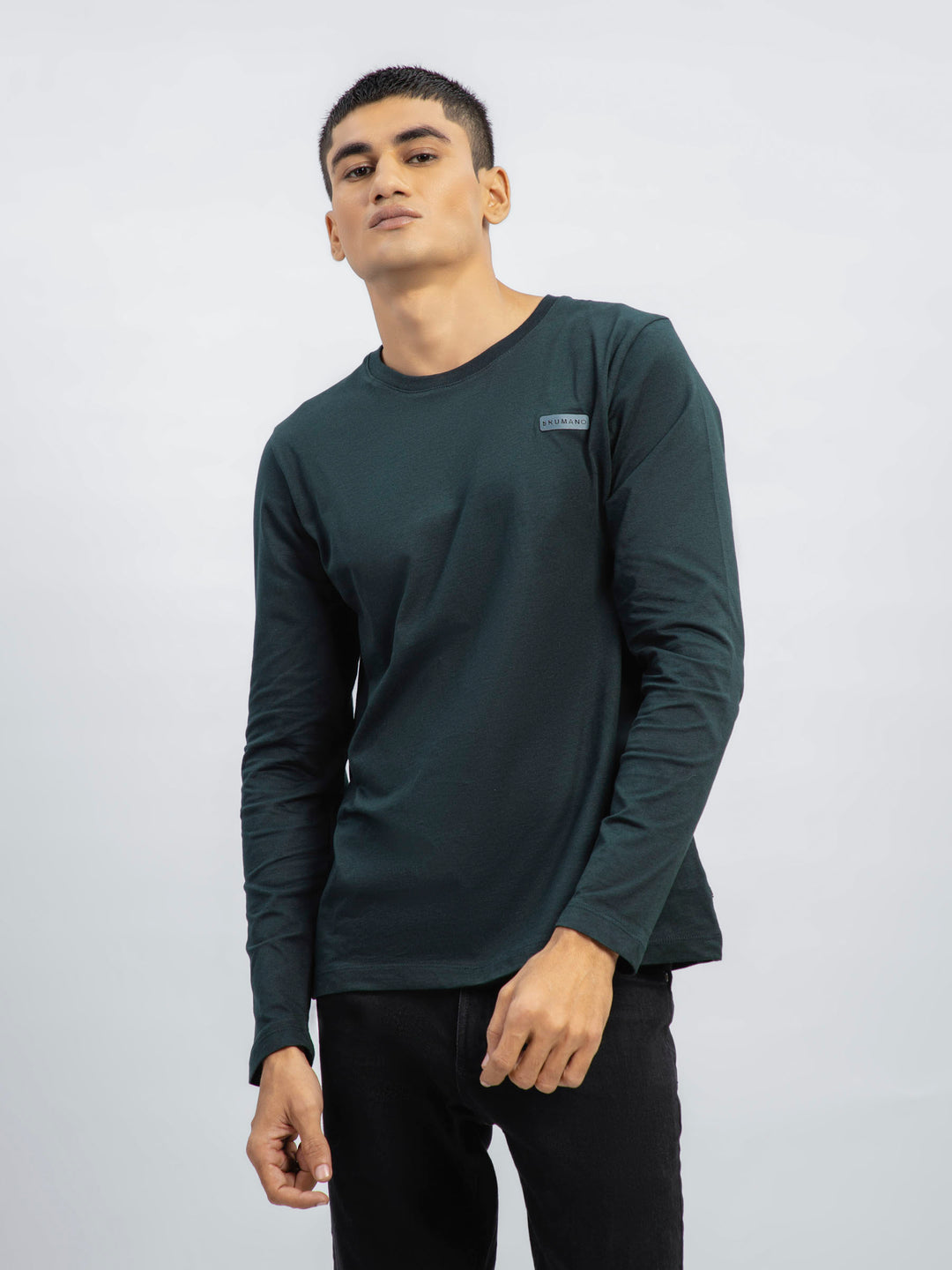 Dark Green Long Sleeve Crew Neck T-Shirt Brumano Pakistan