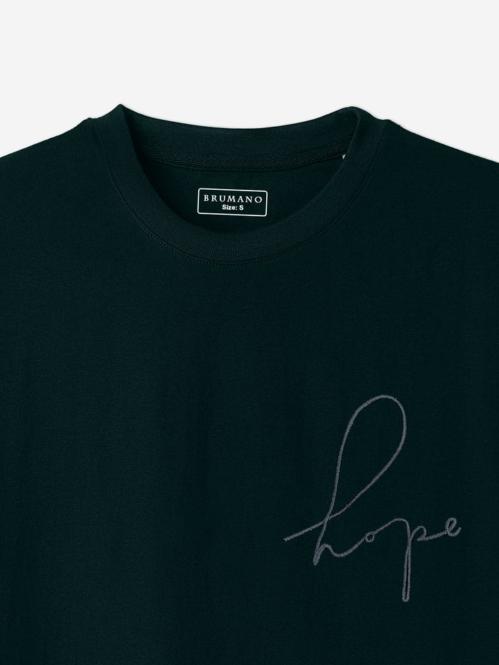 Dark Green Oversized T-Shirt With Minimalist 'Hope' Embroidery