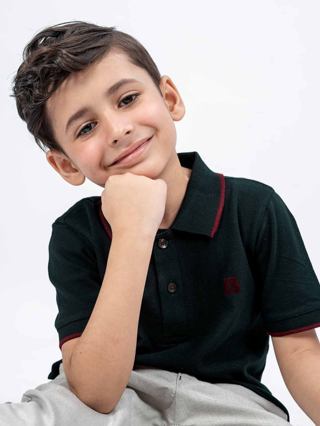 Dark Green Polo With Tipping Collar