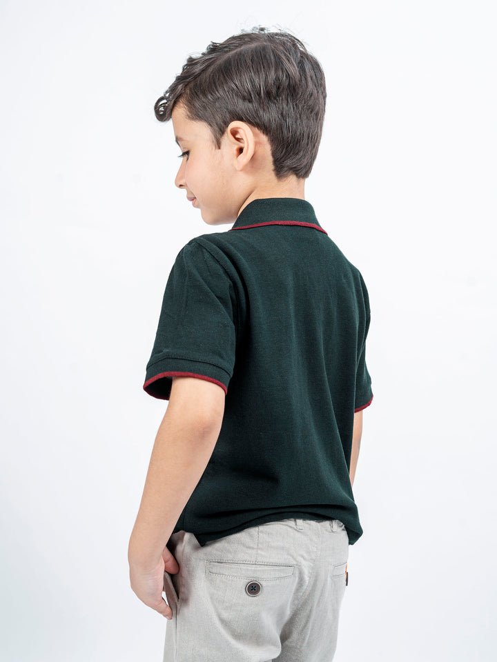 Dark Green Polo With Tipping Collar