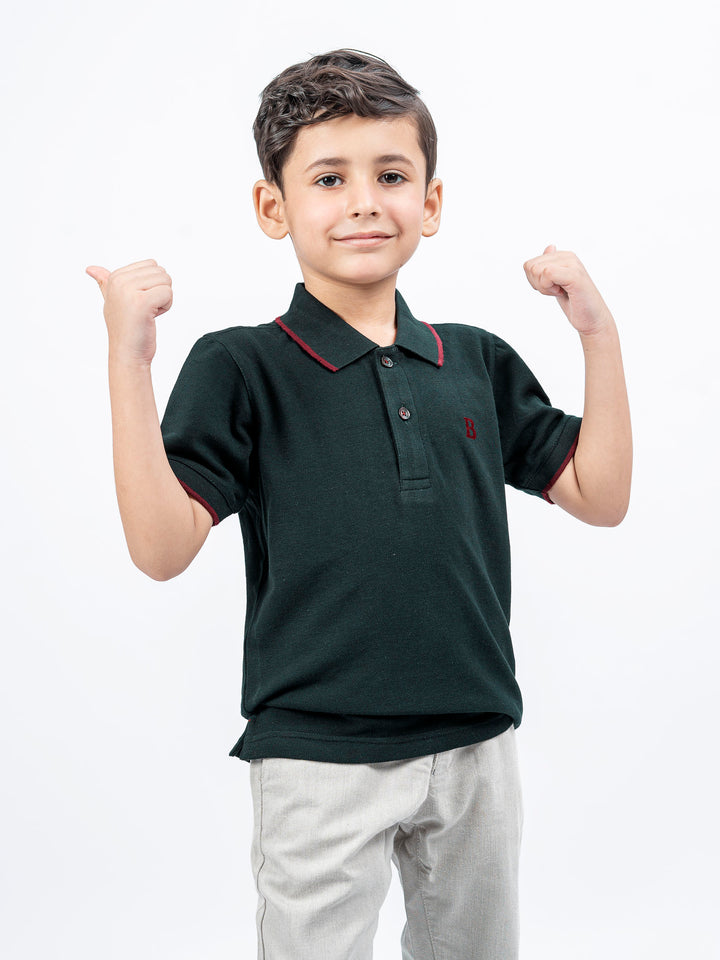 Dark Green Polo With Tipping Collar