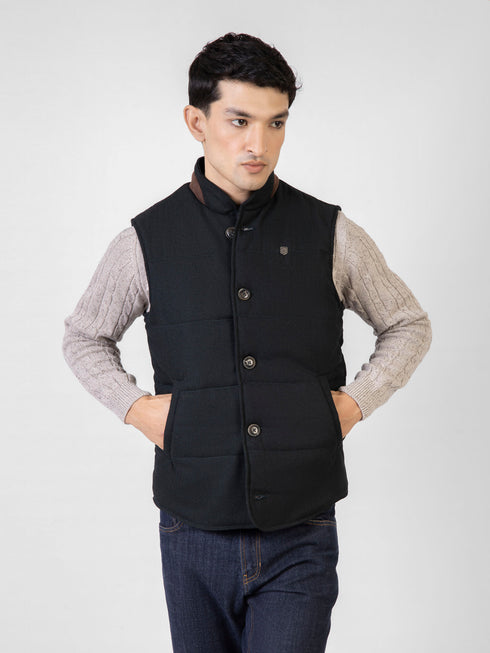 Dark Green Woolen Quilted Vest