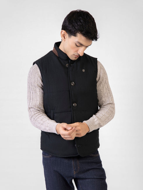 Dark Green Woolen Quilted Vest