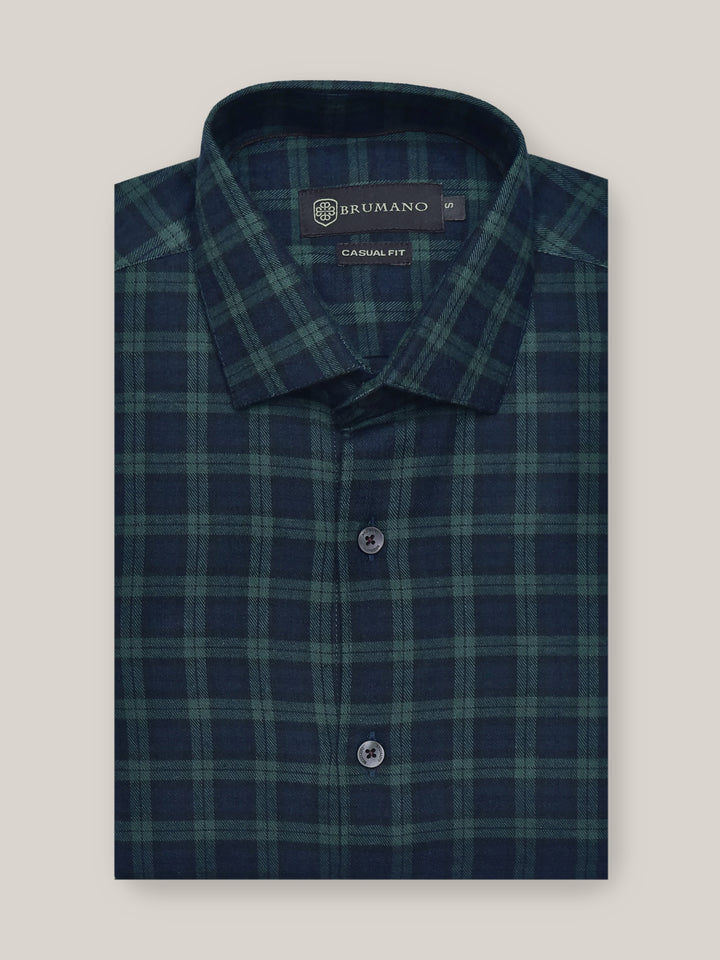 Dark Green & Blue Flannel Checkered Shirt Brumano Pakistan