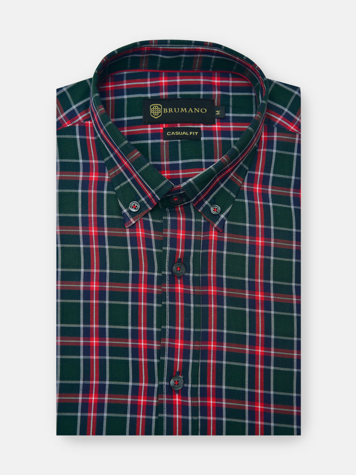 Dark Green & Red Flannel Checkered Shirt Brumano Pakistan