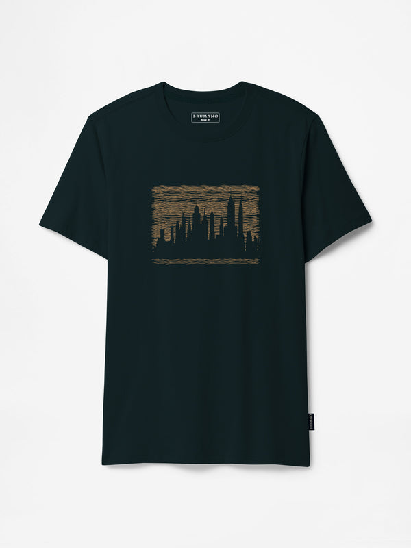 Dark Green 'Skyline' Graphics Printed T-Shirt