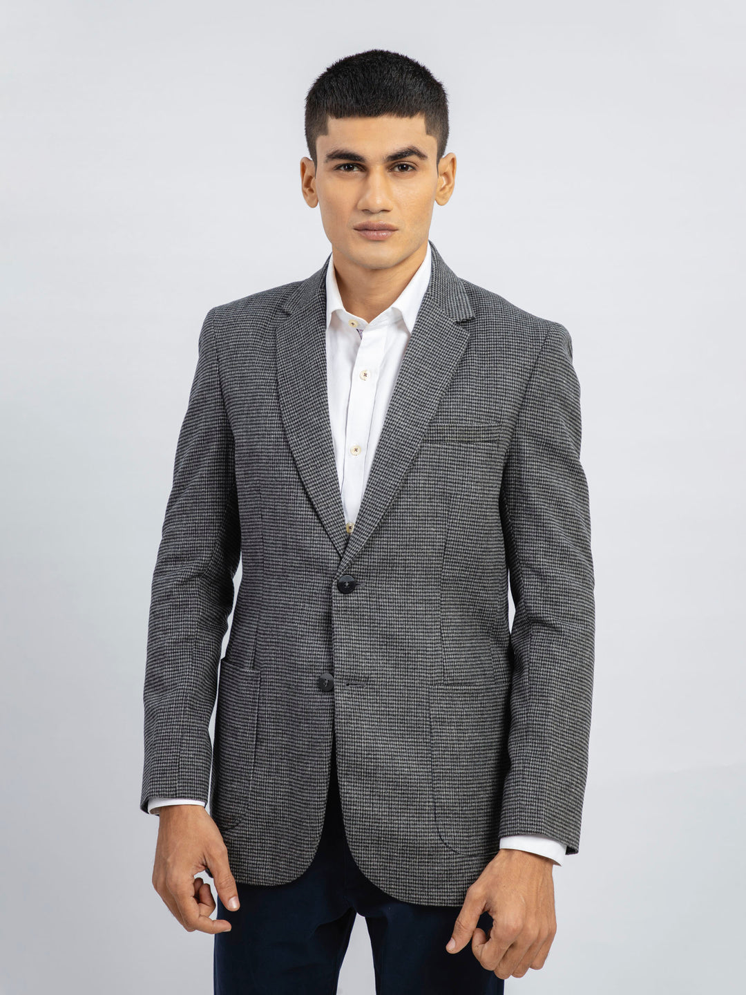 Dark grey checkered wool blazer brumano pakistan