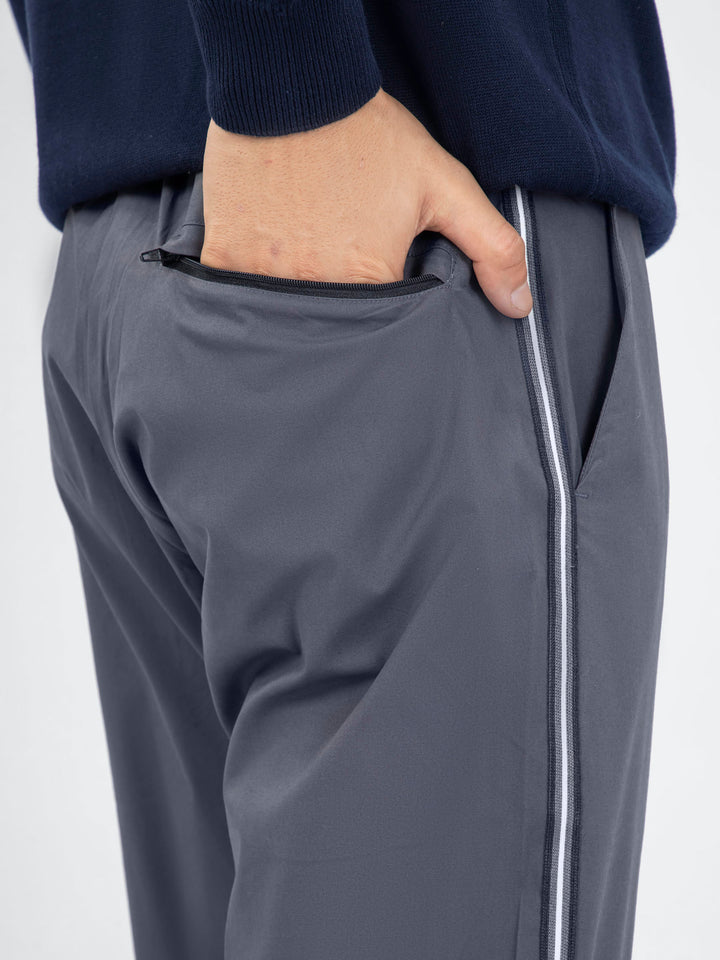 Dark Grey Cotton Pajama With Contrasting Detailing detail view — Brumano Pakistan