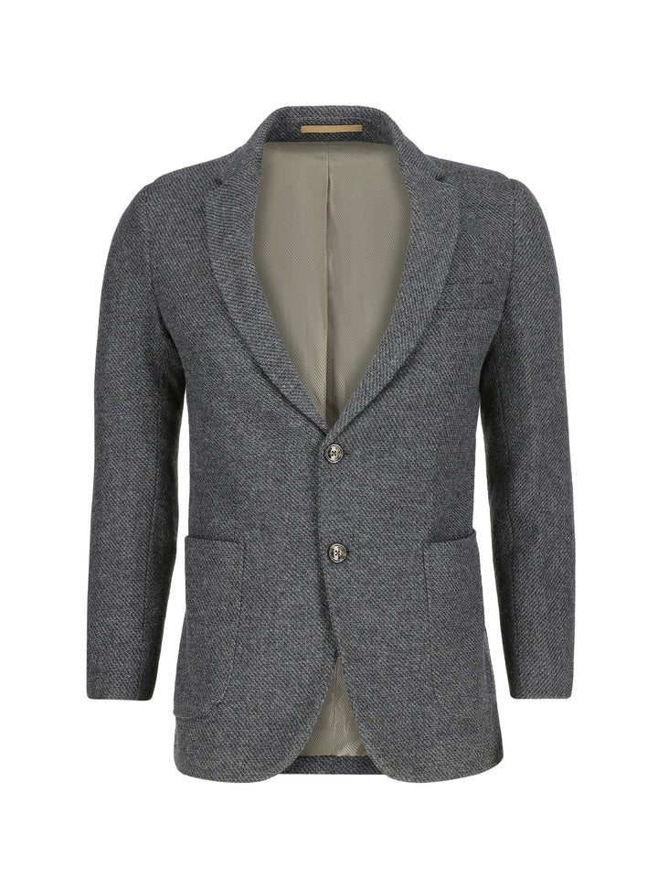 Dark Grey Dobby Structured Wool & Cashmere Blazer - Sartoria Brumano Pakistan