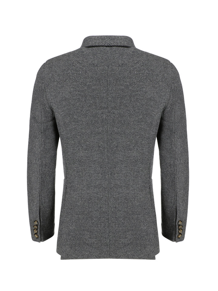 Dark Grey Dobby Structured Wool & Cashmere Blazer - Sartoria